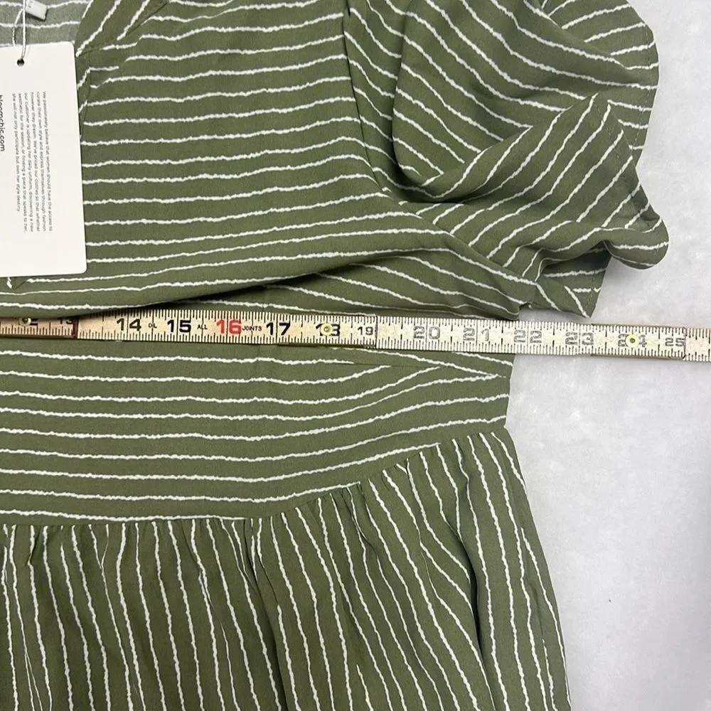 Bloomchic Striped Summer V Short Flowy Swing Casual Neck Short Sleeve (Green Sz - Picture 9 of 11